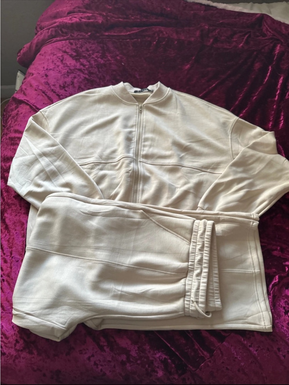 Unisex Cream Full-Zip Sweater Jacket and swet pants set